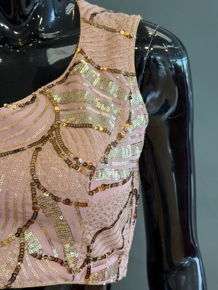 Light Mauve Lehenga with Gold Sequins Floral Embroidery