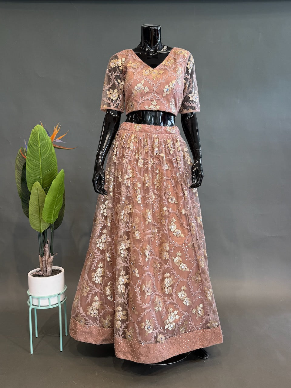 Light Mauve And Gold-Embroidered Lehenga Set