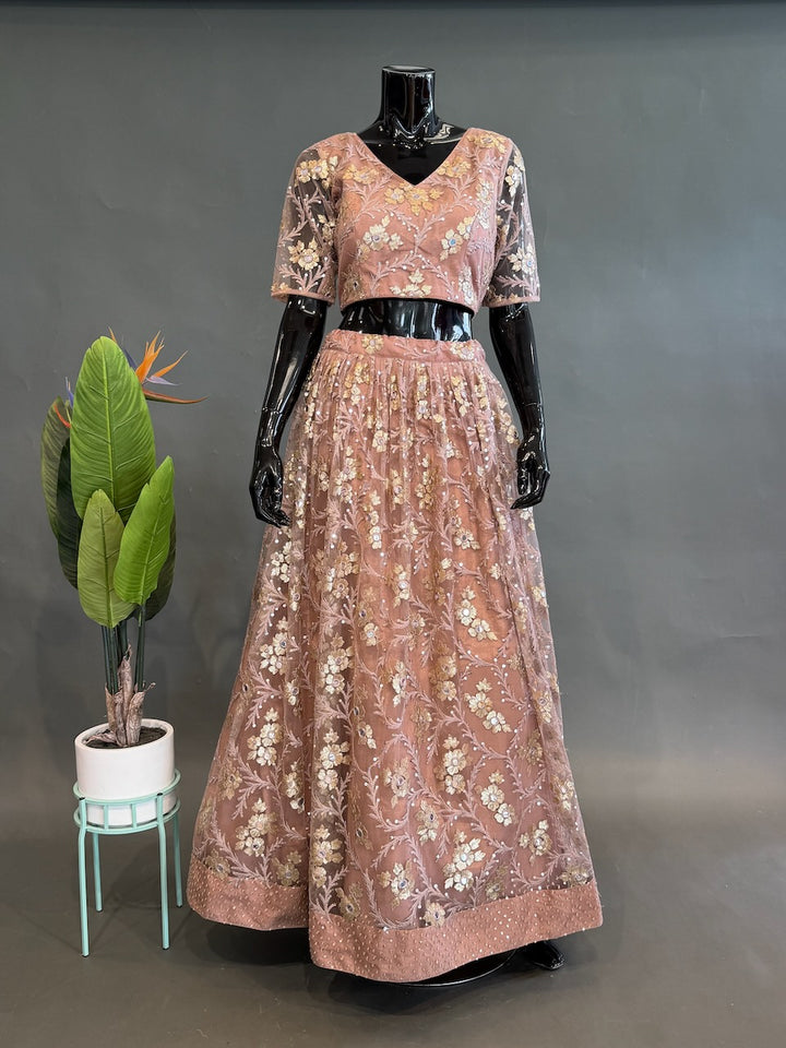 Light Mauve And Gold-Embroidered Lehenga Set