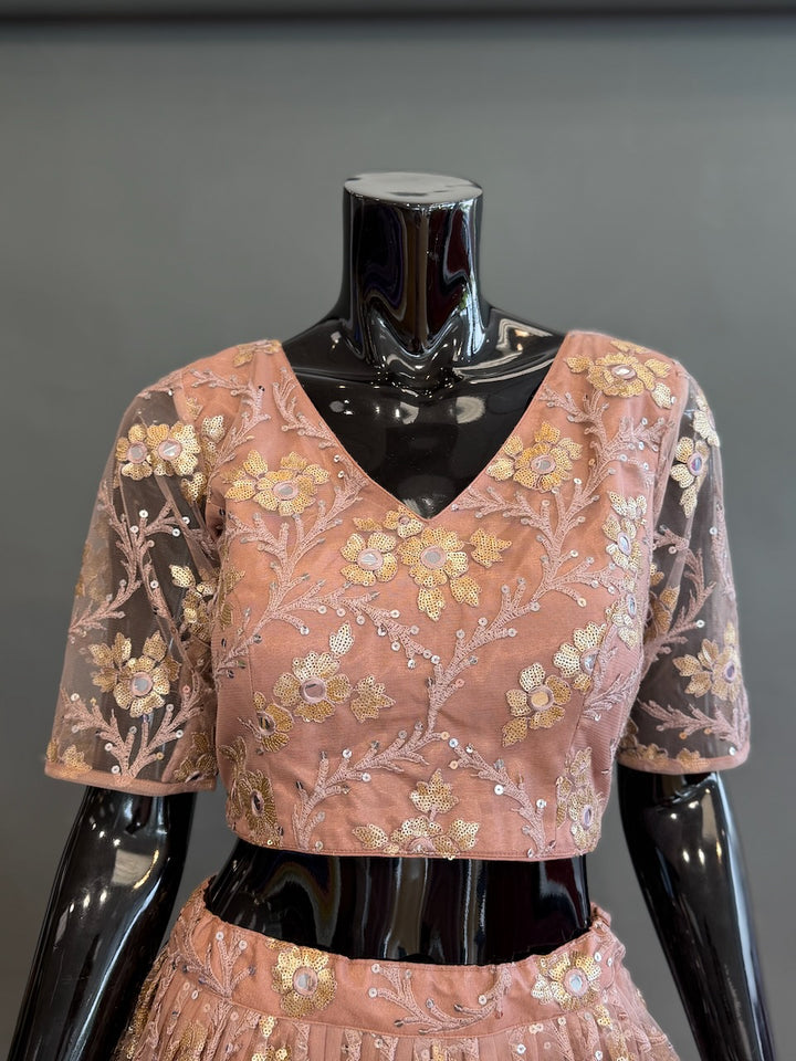 Light Mauve And Gold-Embroidered Lehenga Set