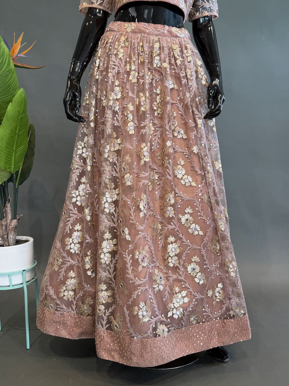 Light Mauve And Gold-Embroidered Lehenga Set