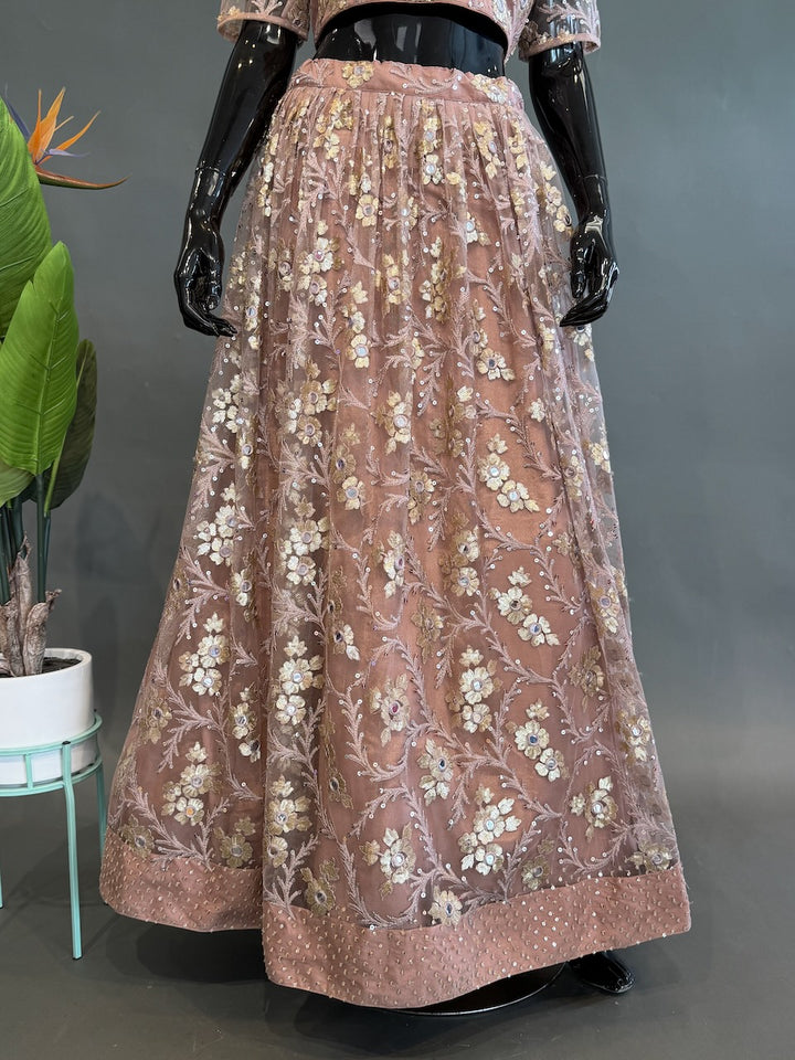 Light Mauve And Gold-Embroidered Lehenga Set