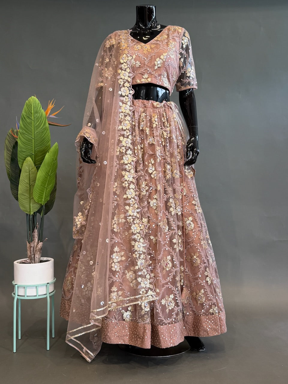 Light Mauve And Gold-Embroidered Lehenga Set