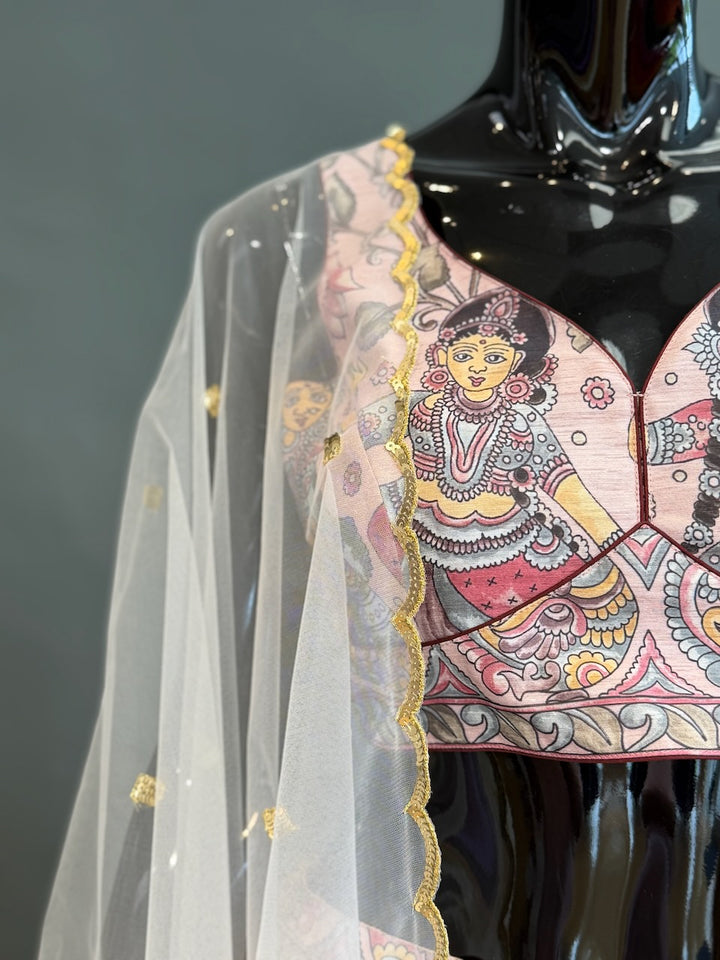 Banarasi Tussar Silk Kalamkari Lehenga
