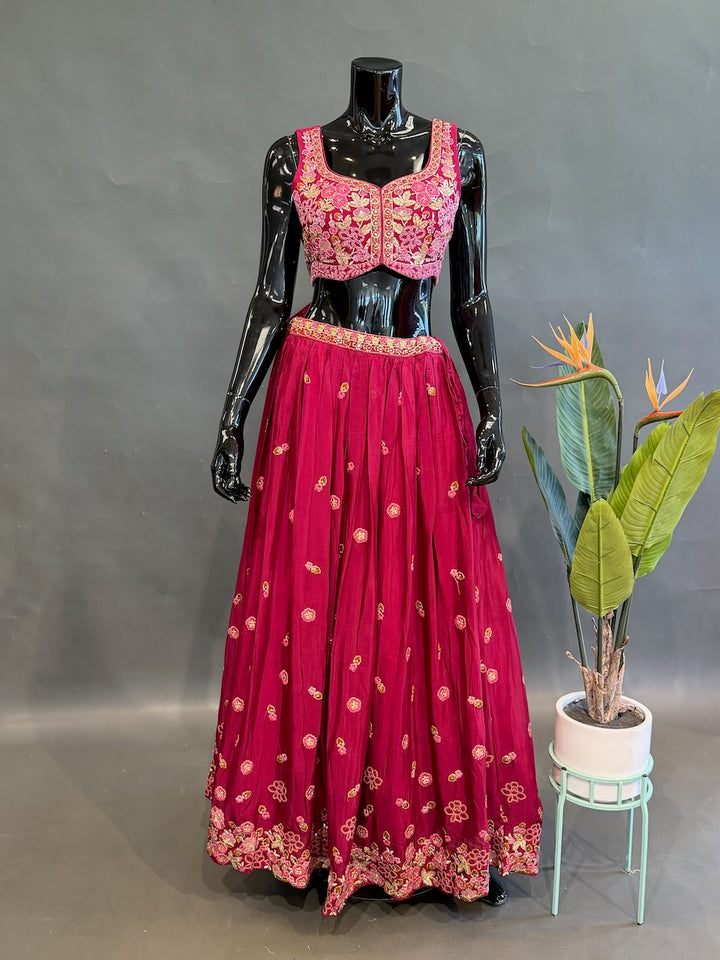 Magenta Pink Embroidered Lehenga