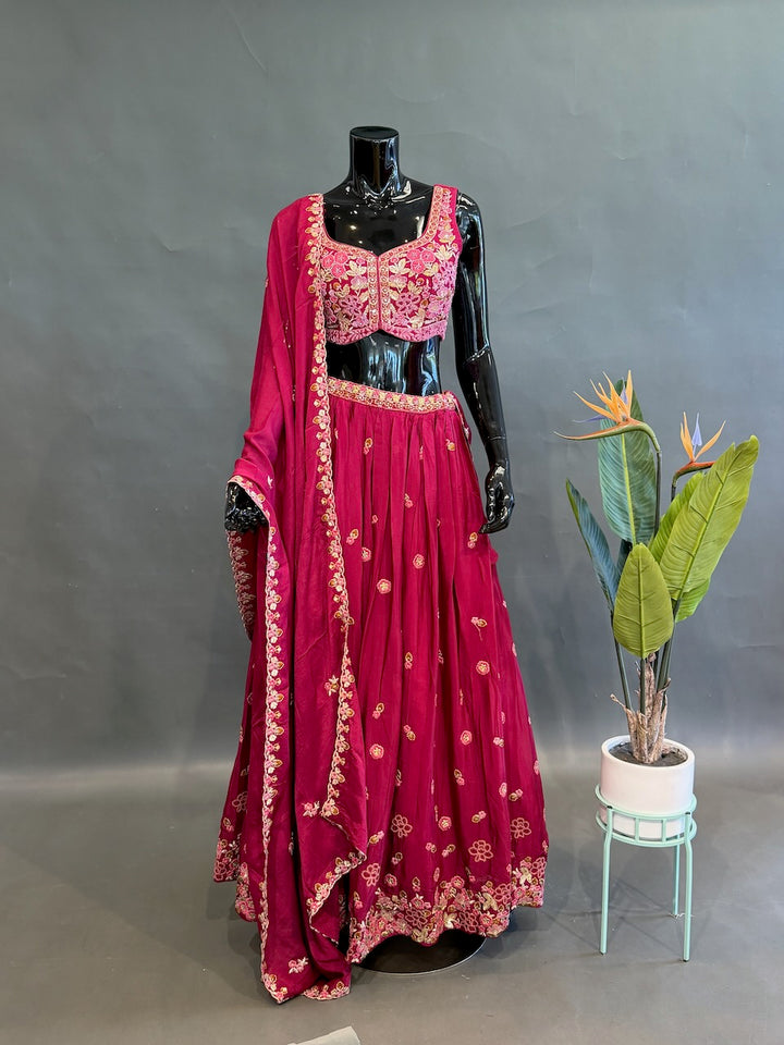 Magenta Pink Embroidered Lehenga