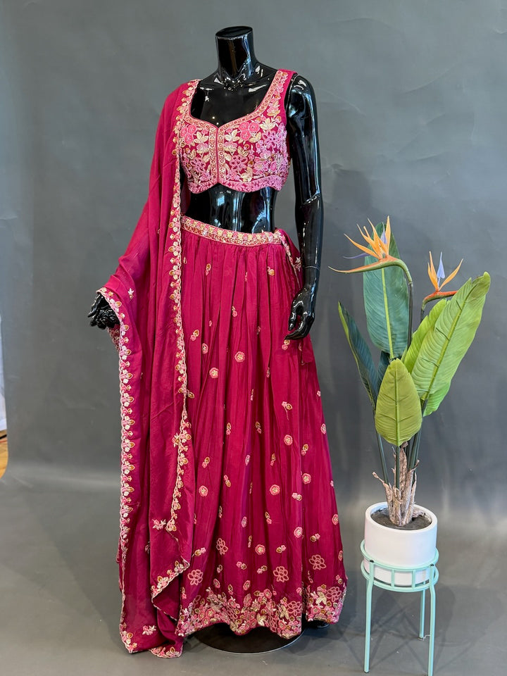Magenta Pink Embroidered Lehenga