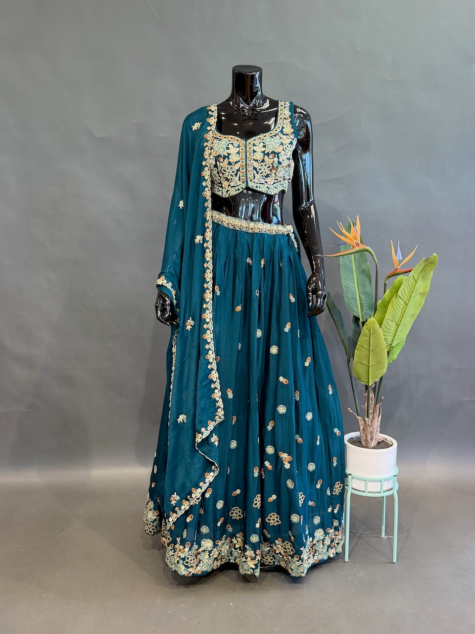 Teal Embroidered Lehenga set