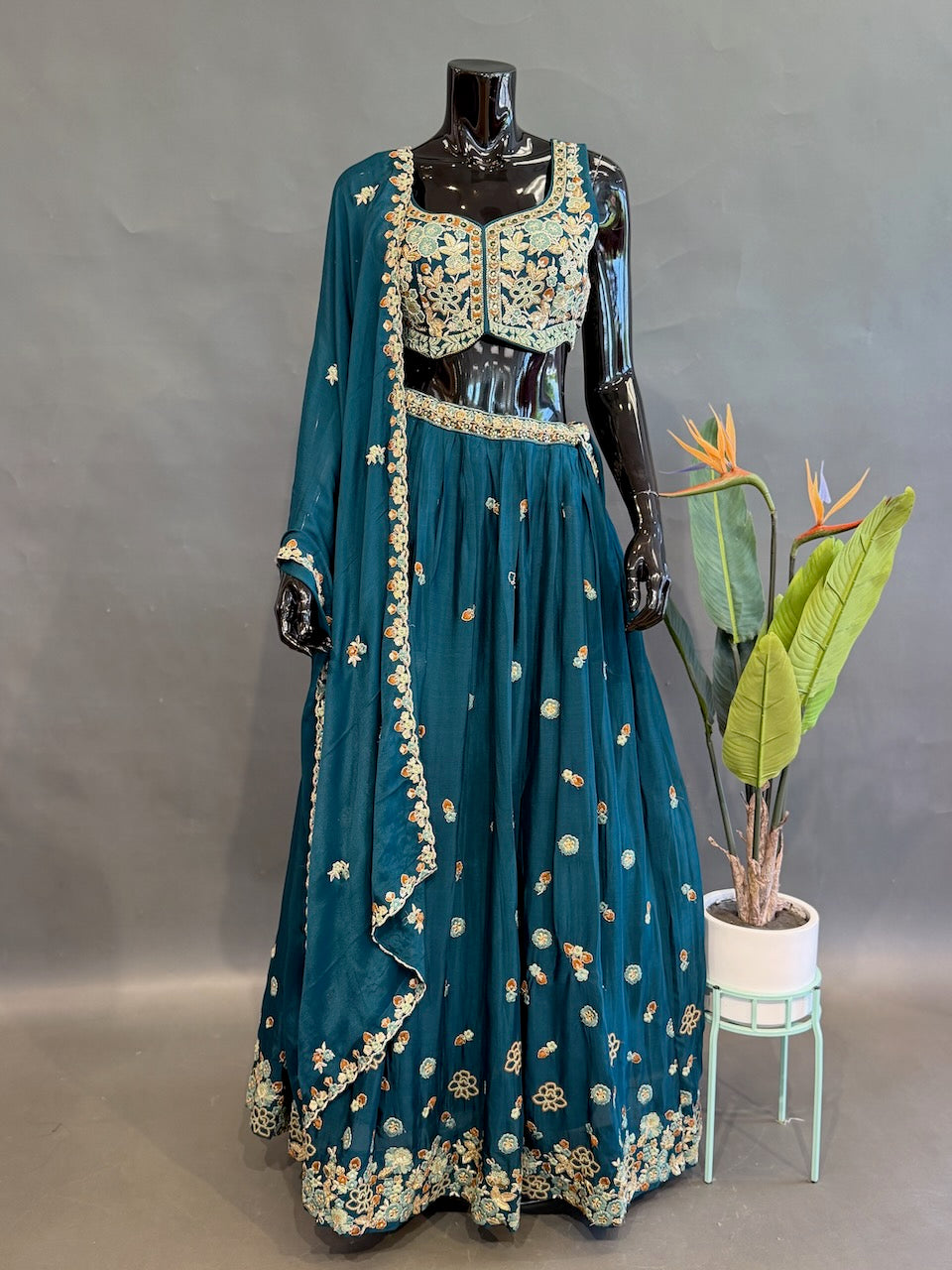 Teal Embroidered Lehenga set
