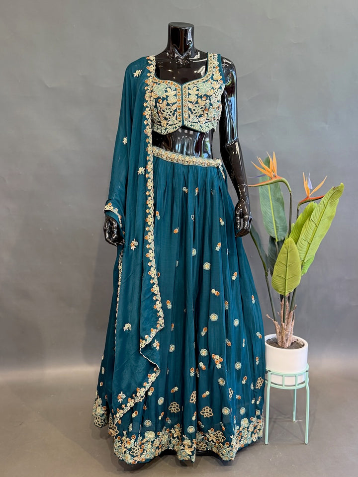 Teal Embroidered Lehenga set