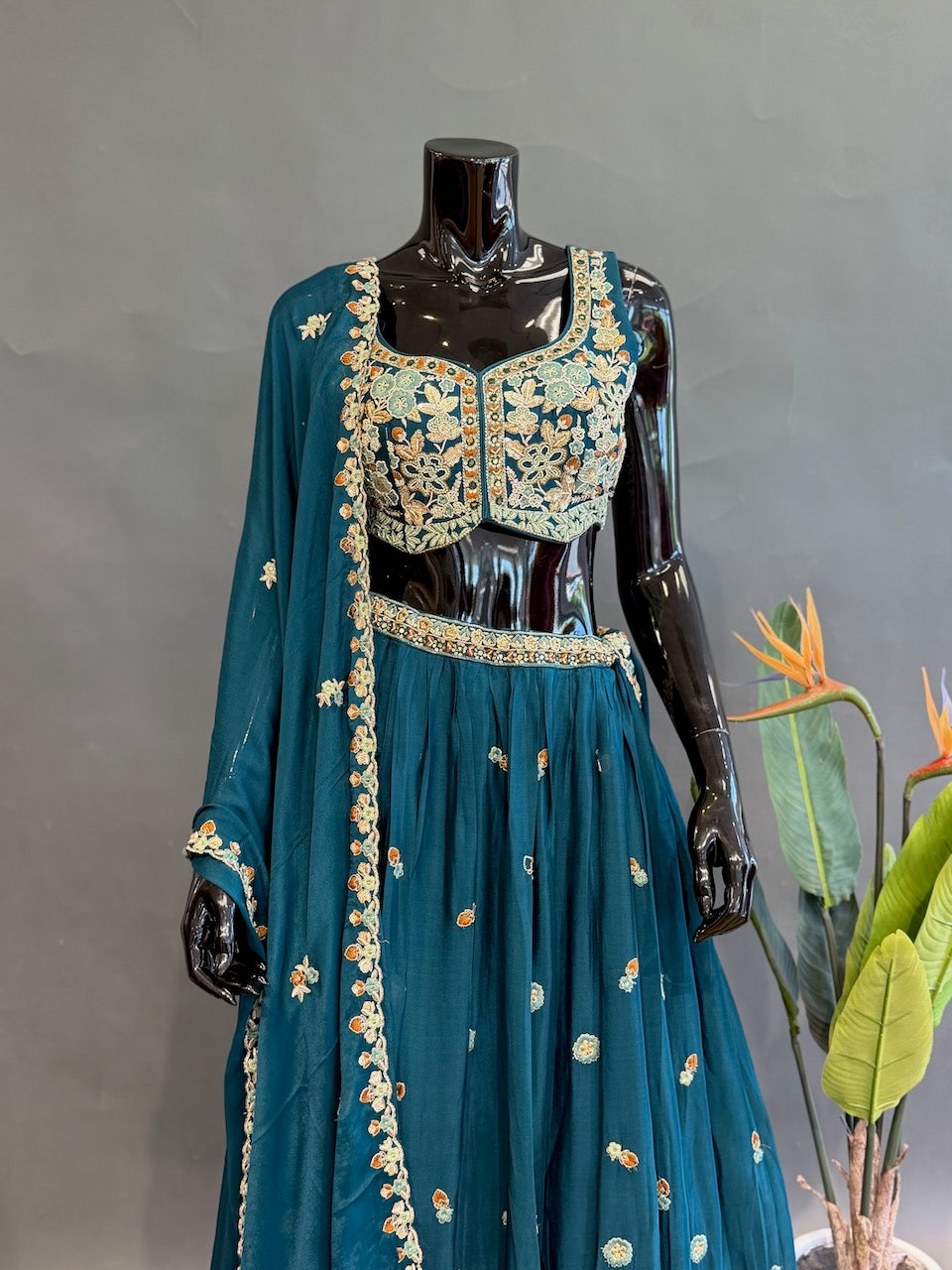 Teal Embroidered Lehenga set