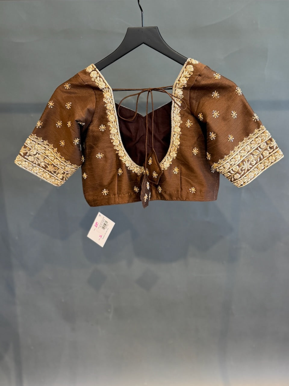 Brown Blouse With Gold Zardosi Embroidery