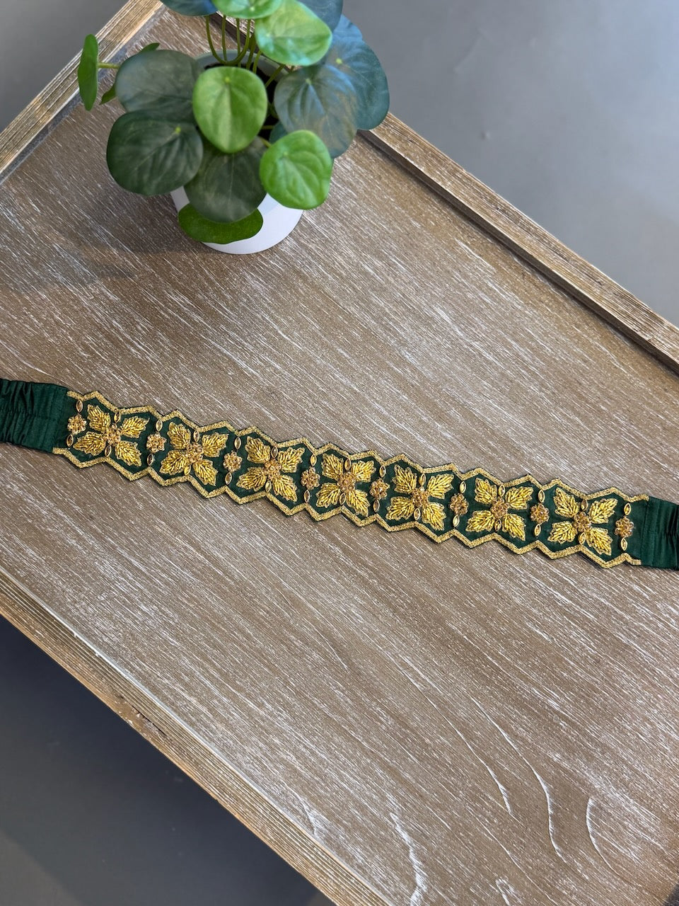 Deep Green Embroidered Belt