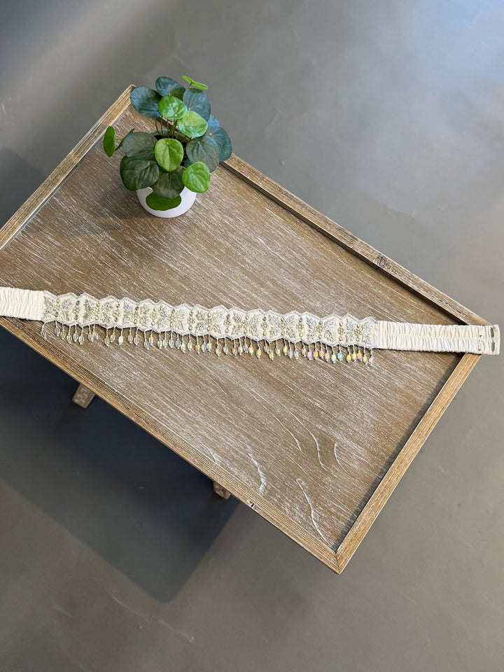 White Embroidered Belt