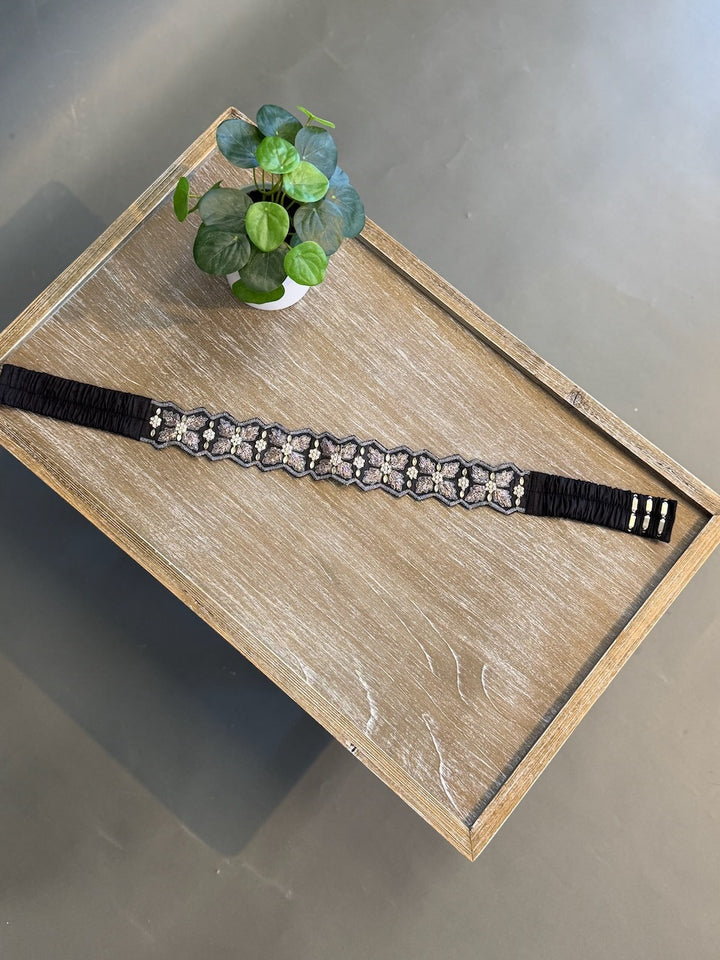Black Embroidered Belt