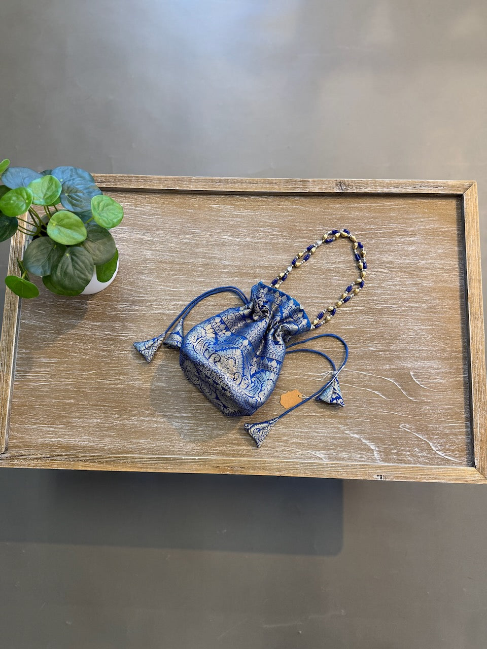 Blue Kanchi Potli Bag with Beading
