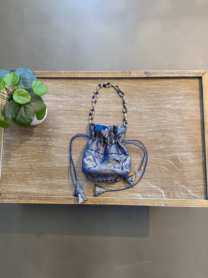 Blue Kanchi Potli Bag with Beading