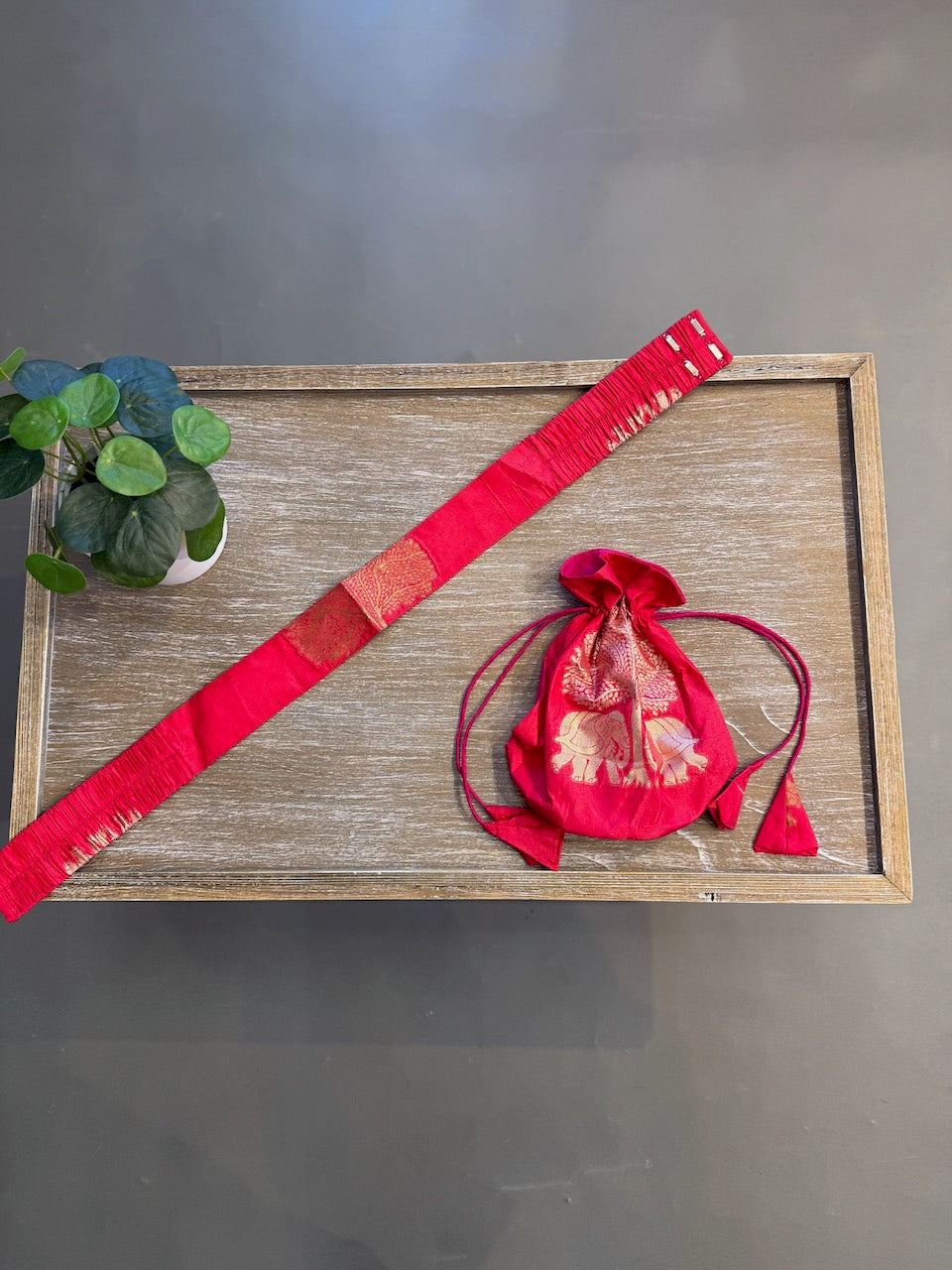 Pink Benares Potli and Belt Set