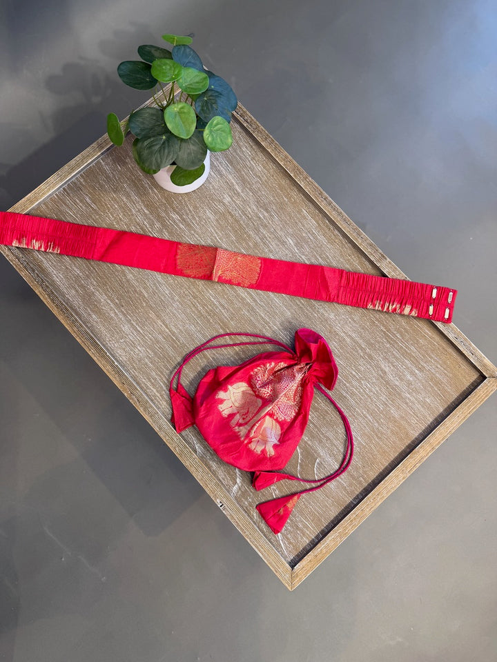 Pink Benares Potli and Belt Set