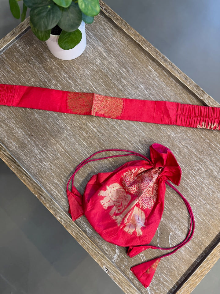 Pink Benares Potli and Belt Set