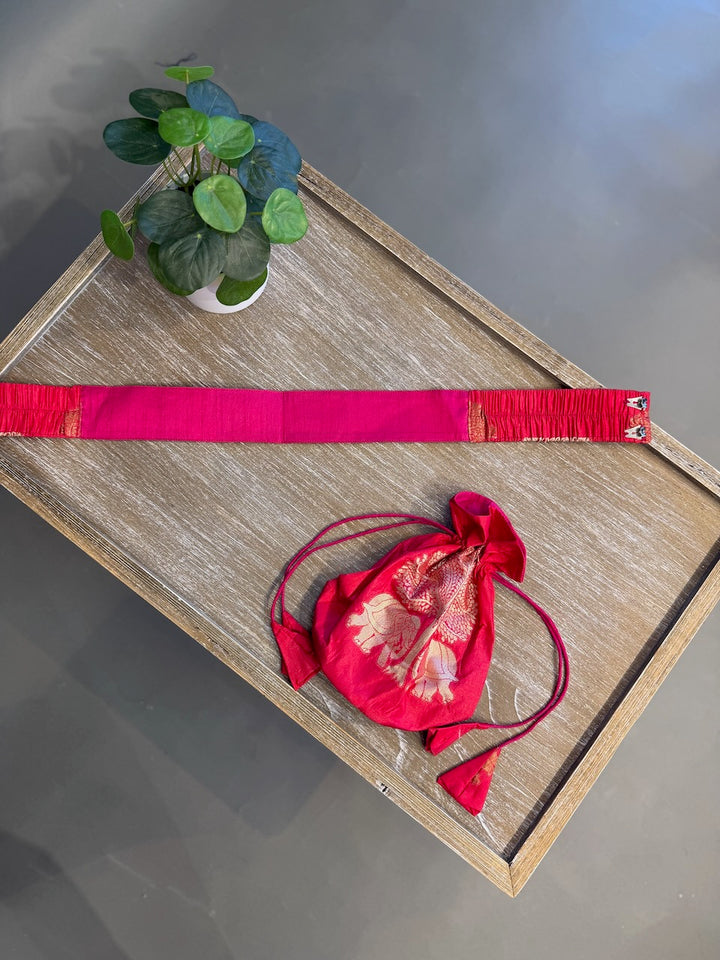 Pink Benares Potli and Belt Set