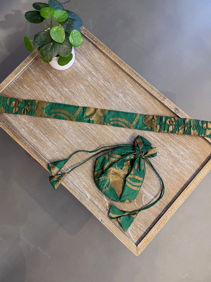 Green Benares Potli and Belt Set
