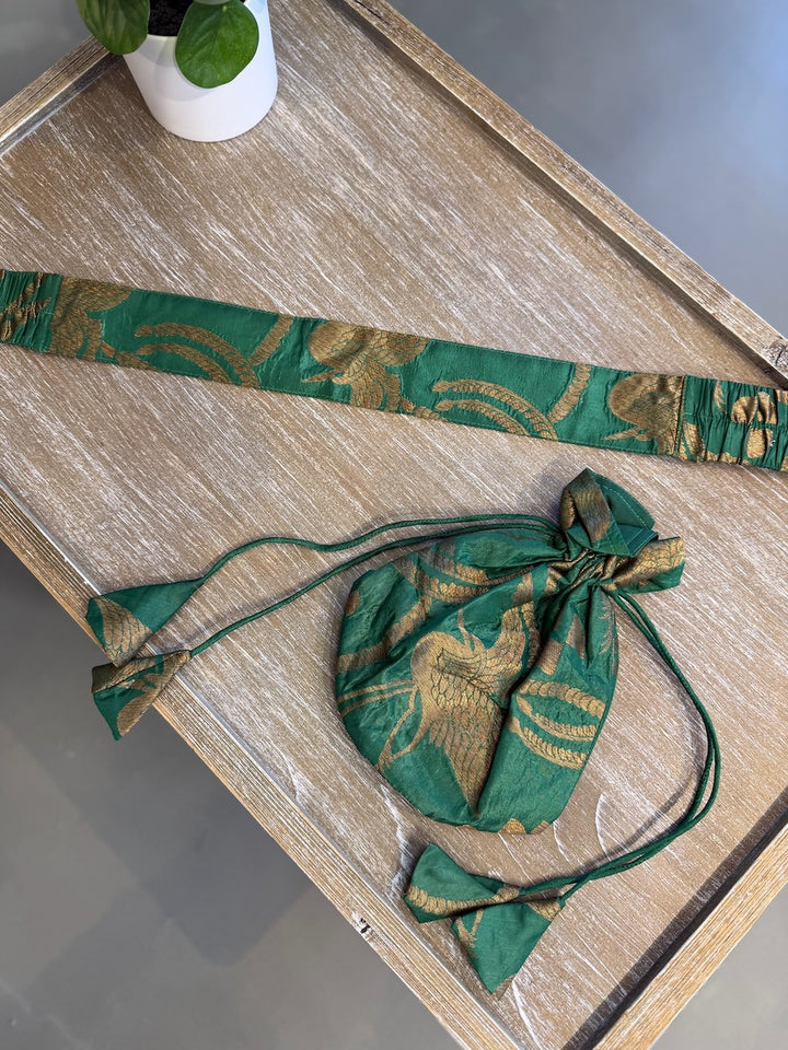 Green Benares Potli and Belt Set