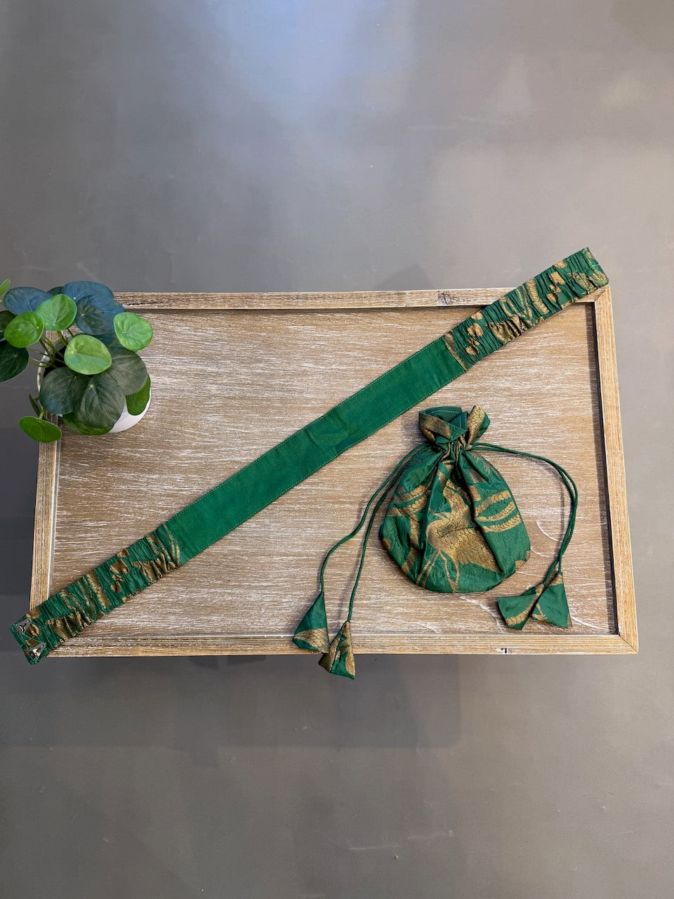 Green Benares Potli and Belt Set