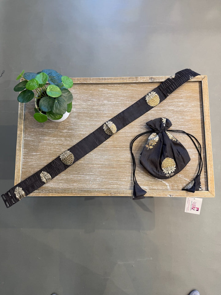 Black Benares Potli and Belt Set