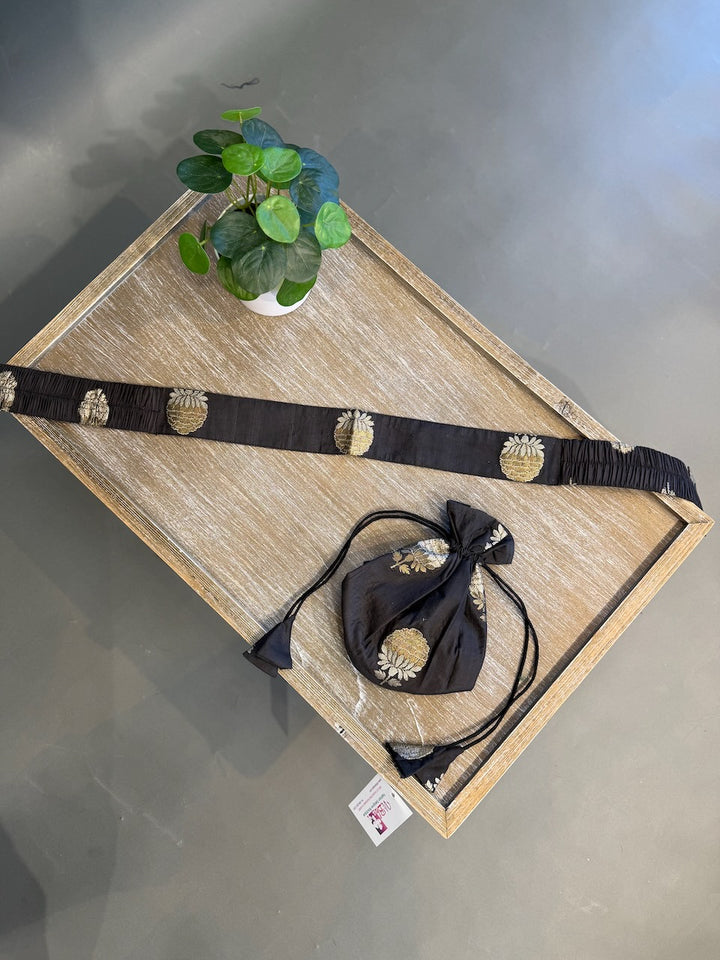 Black Benares Potli and Belt Set