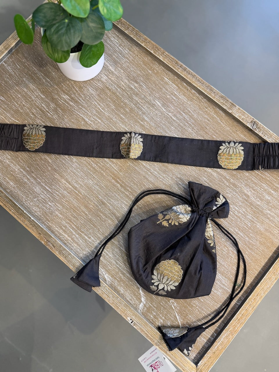 Black Benares Potli and Belt Set