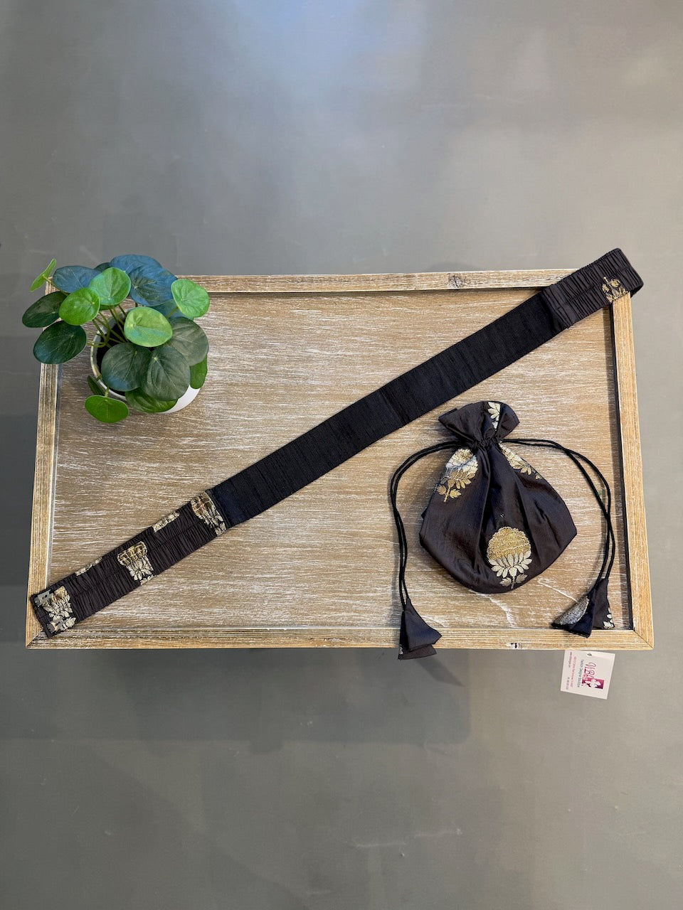 Black Benares Potli and Belt Set