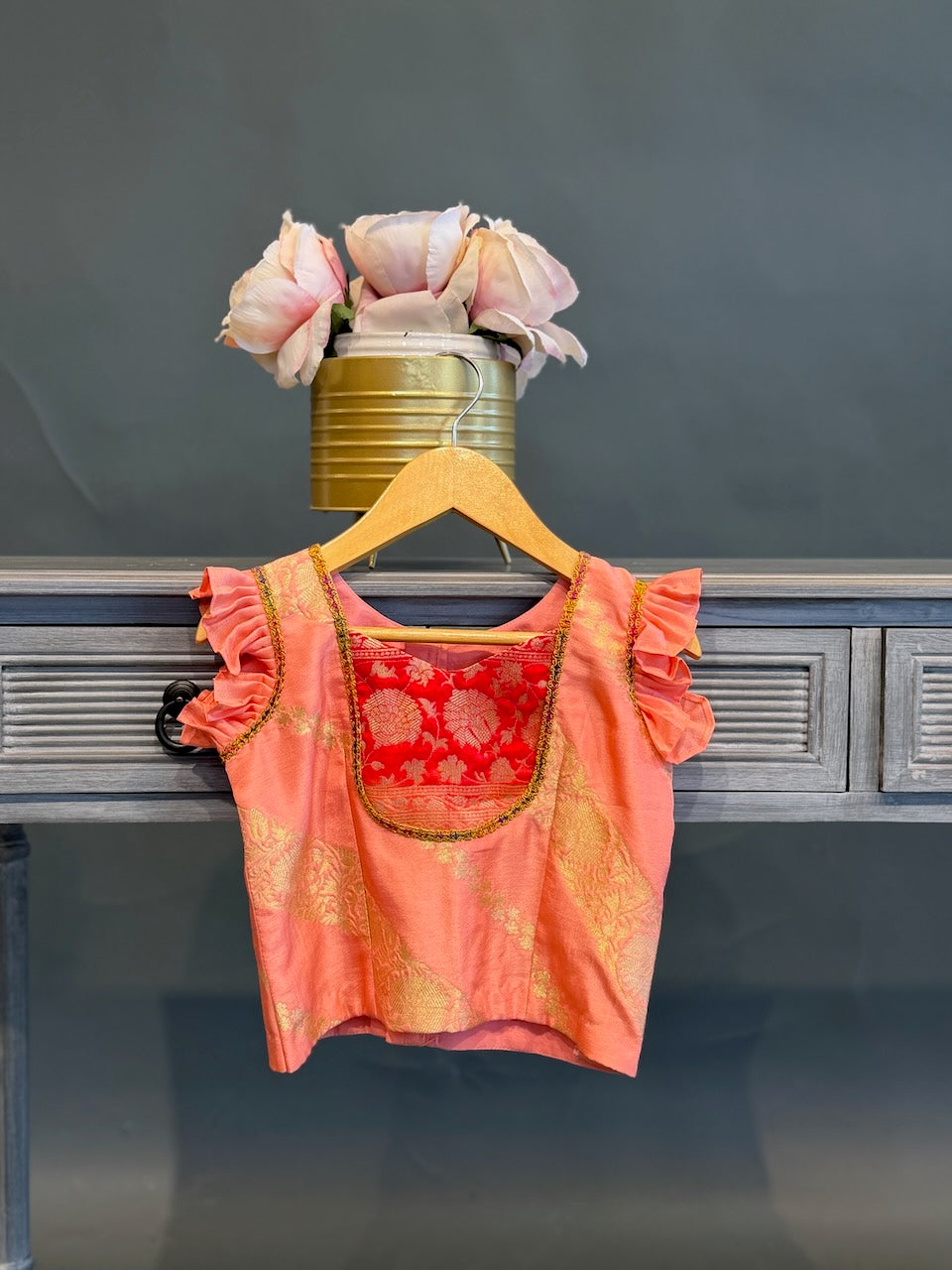 Pink Peach Benares Silk Skirt and Top