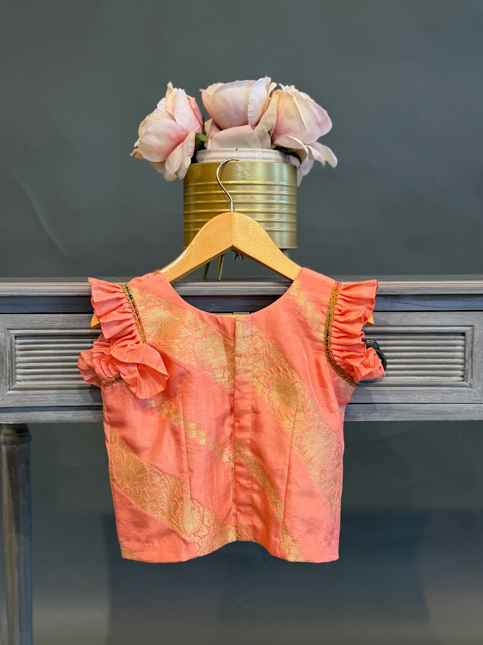Pink Peach Benares Silk Skirt and Top