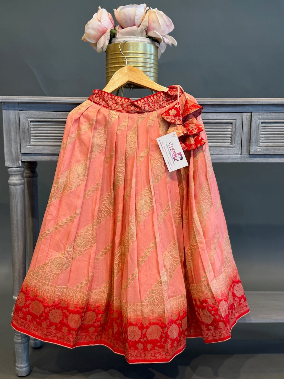 Pink Peach Benares Silk Skirt and Top
