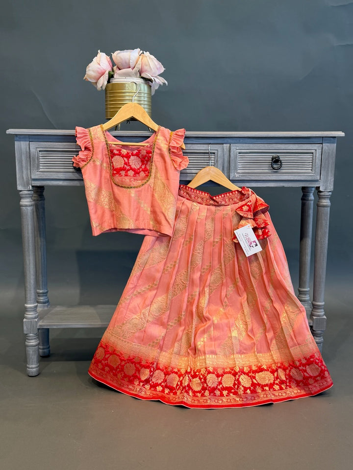 Pink Peach Benares Silk Skirt and Top