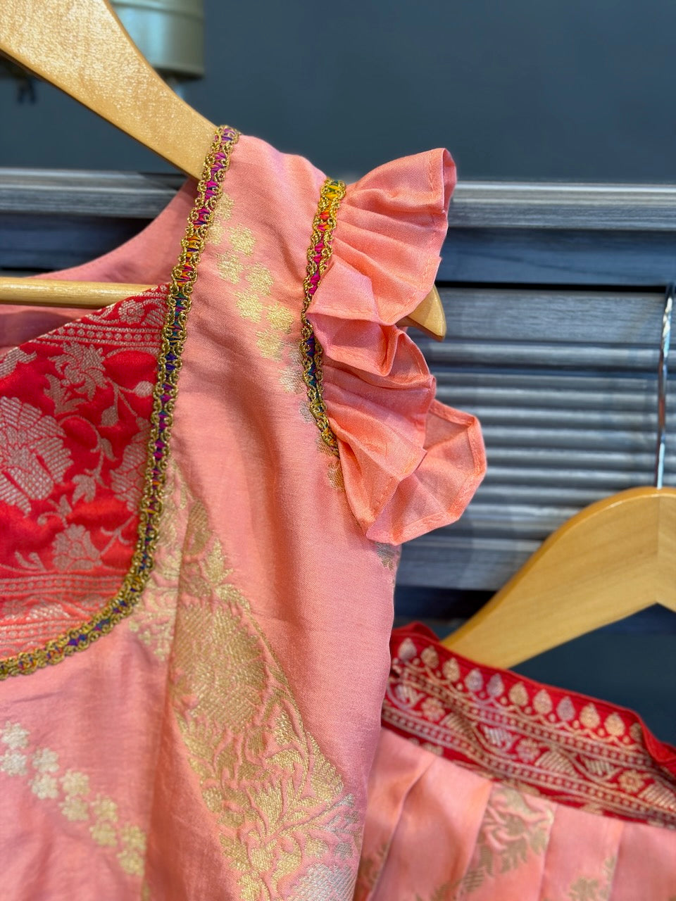 Pink Peach Benares Silk Skirt and Top