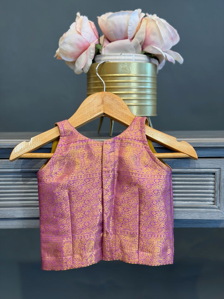 Lavender and Green Kanchi Tissue Silk Skirt and Top