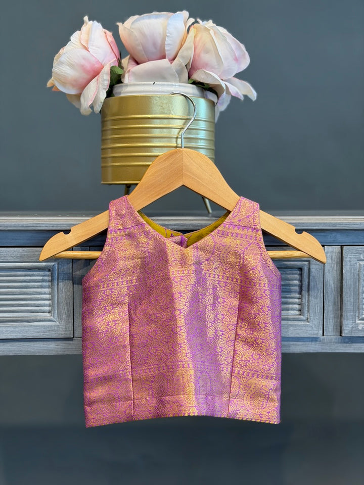 Lavender and Green Kanchi Tissue Silk Skirt and Top