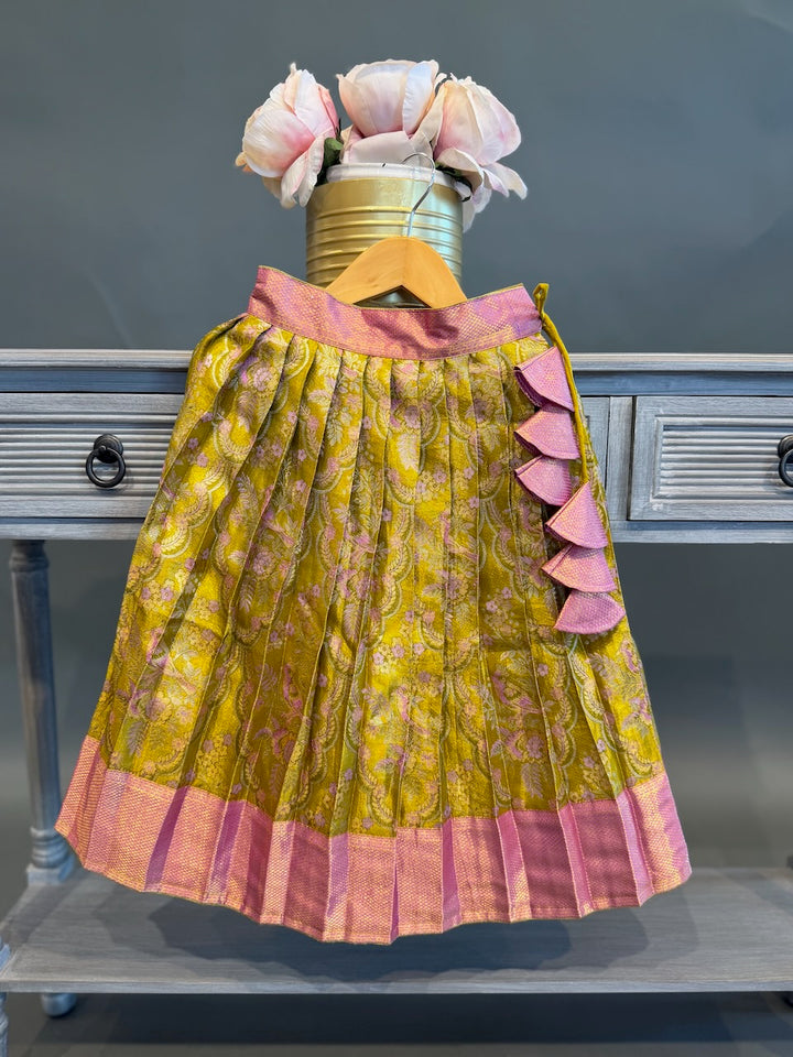 Lavender and Green Kanchi Tissue Silk Skirt and Top