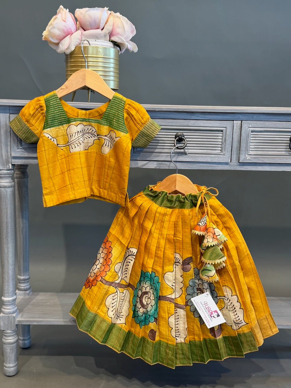 Yellow Kalamkari Skirt and Top