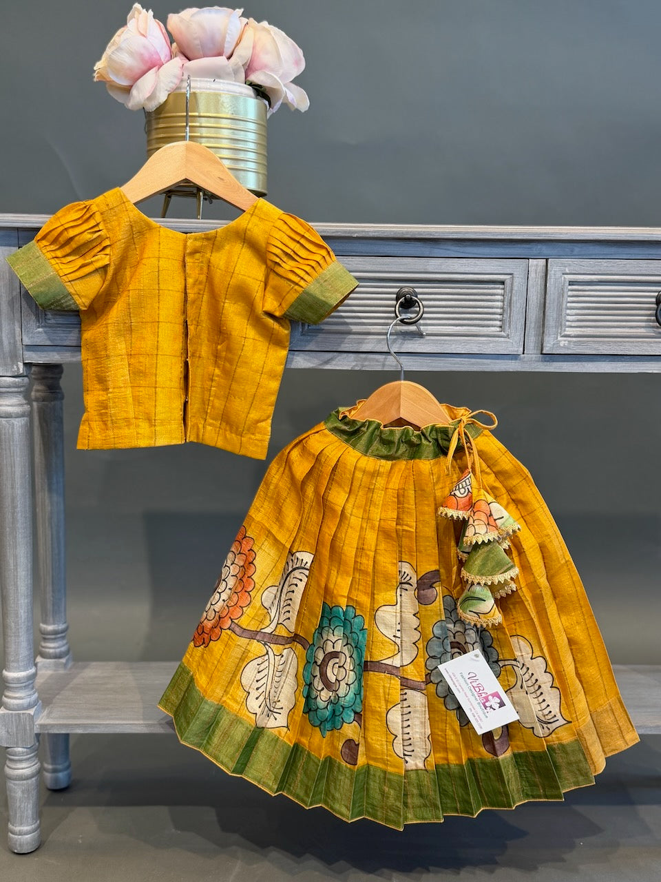 Yellow Kalamkari Skirt and Top
