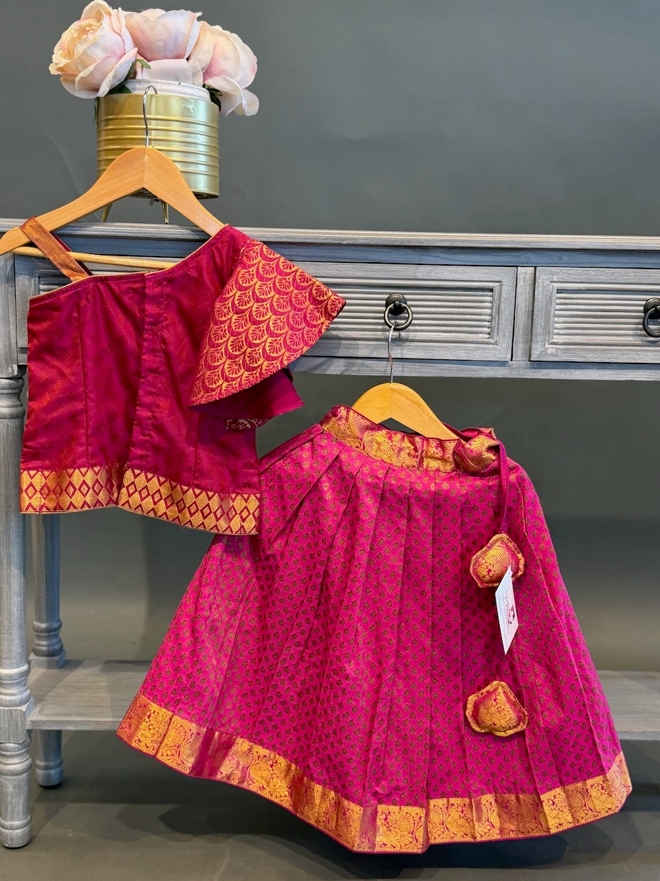 Pink Kanchi Silk Skirt and Contemporary Top
