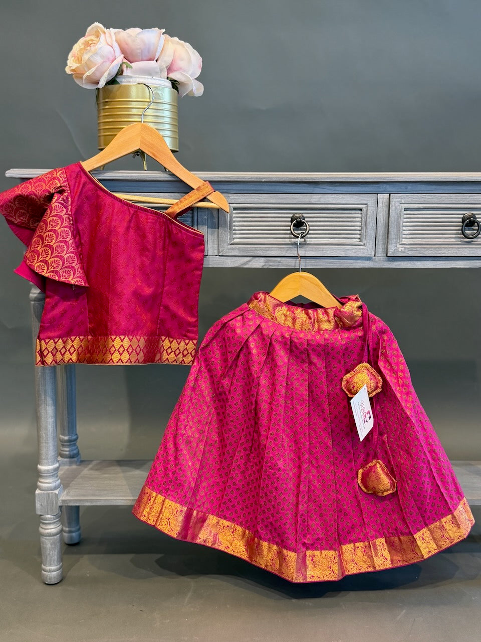 Pink Kanchi Silk Skirt and Contemporary Top