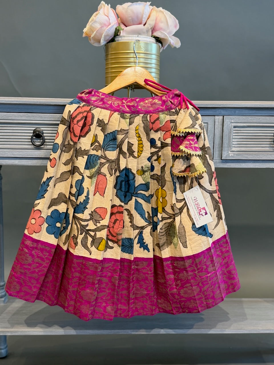 Cream and Pink Pen-Kalamkari Skirt and Top
