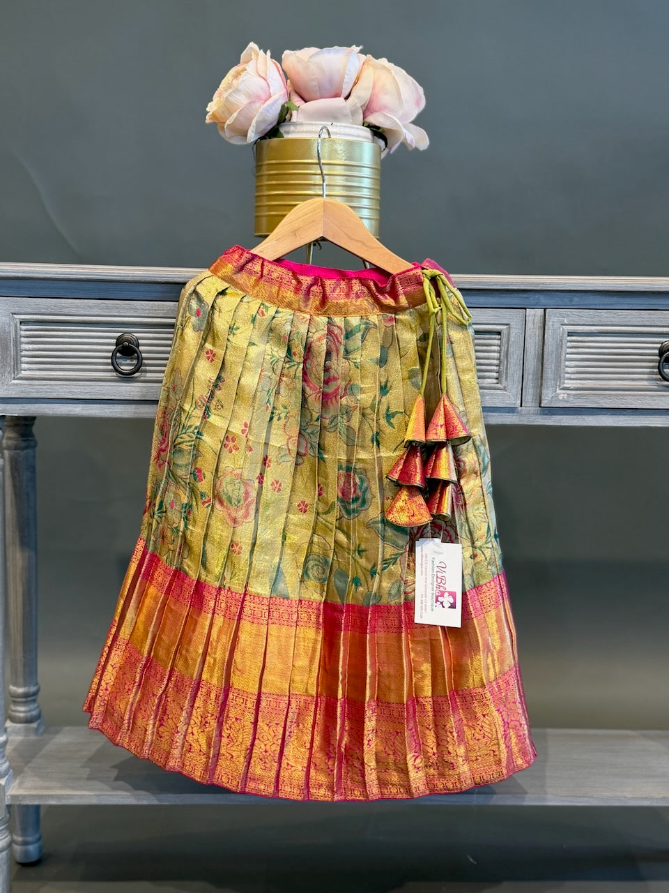 Gold Kanchi Tissue Silk Skirt and Top