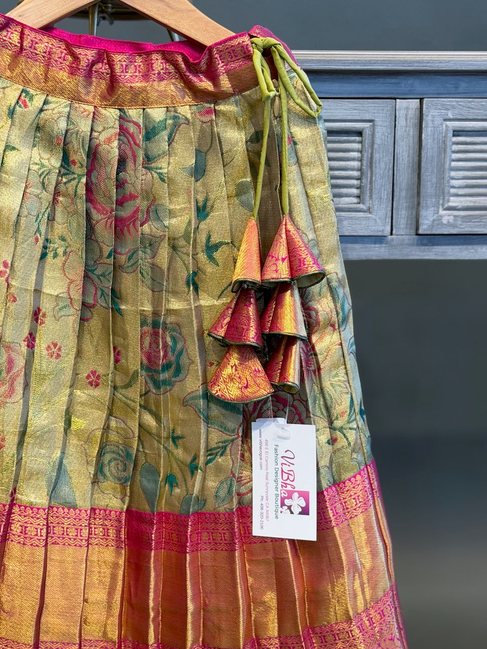 Gold Kanchi Tissue Silk Skirt and Top