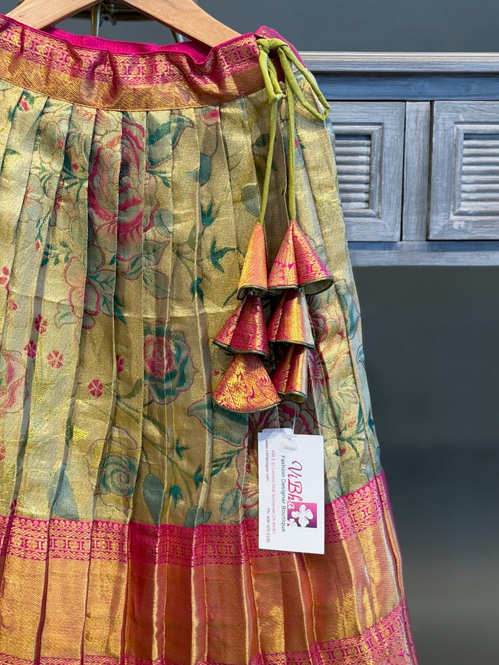 Gold Kanchi Tissue Silk Skirt and Top