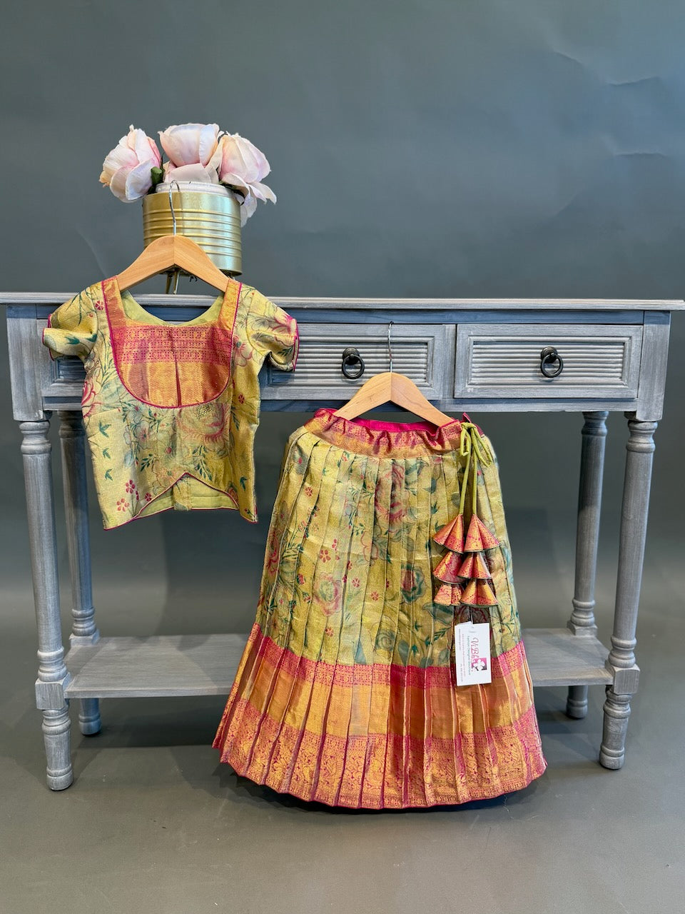Gold Kanchi Tissue Silk Skirt and Top