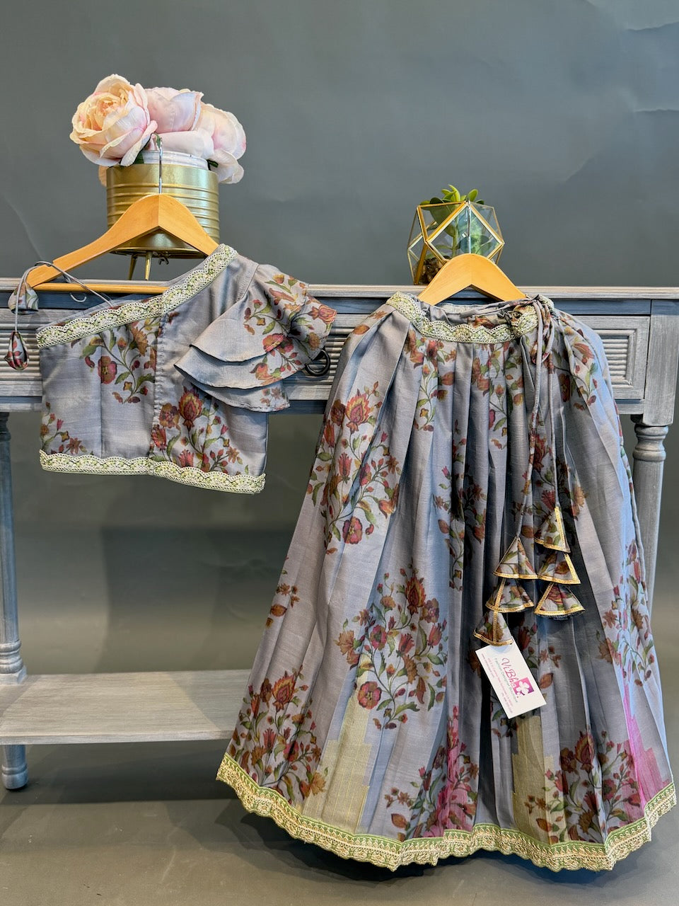 Grey Floral Skirt and Top